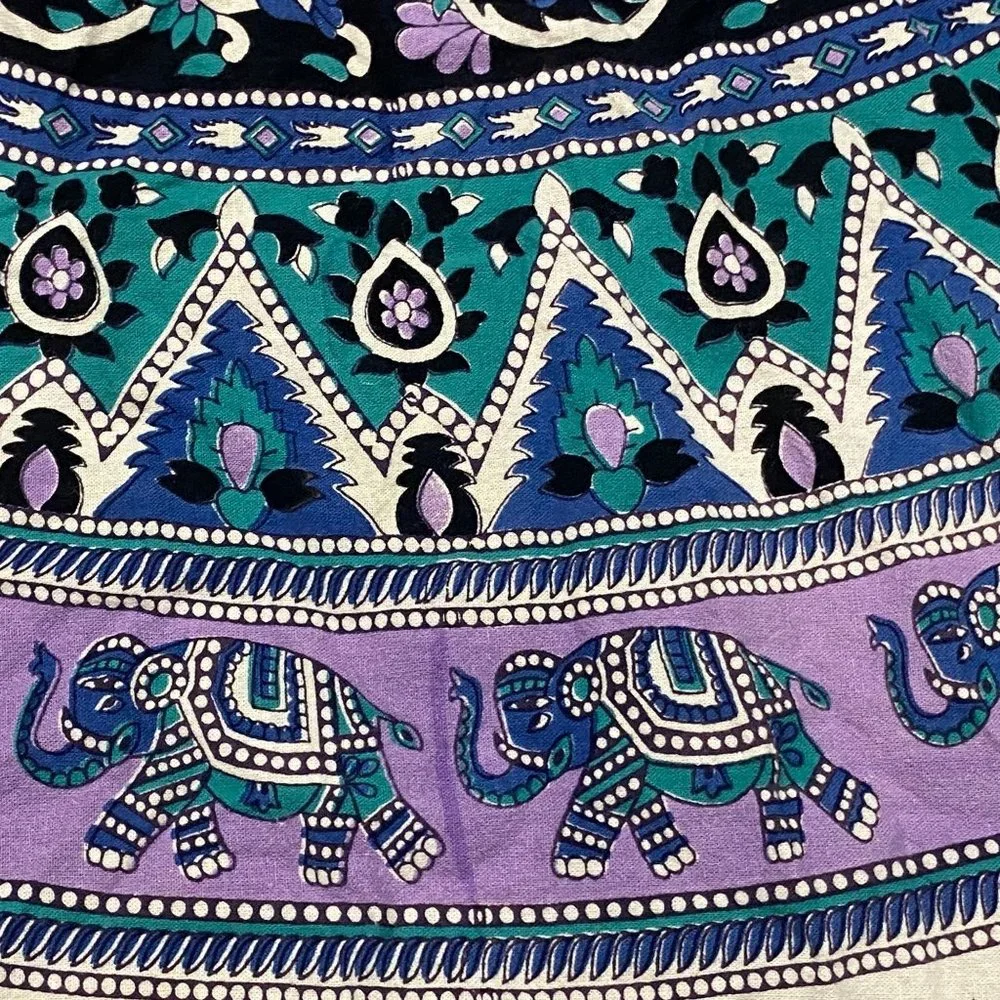 Elephant Mandala Bohemia Round Tapestry Tablecloth Cotton Elephant Moose Print